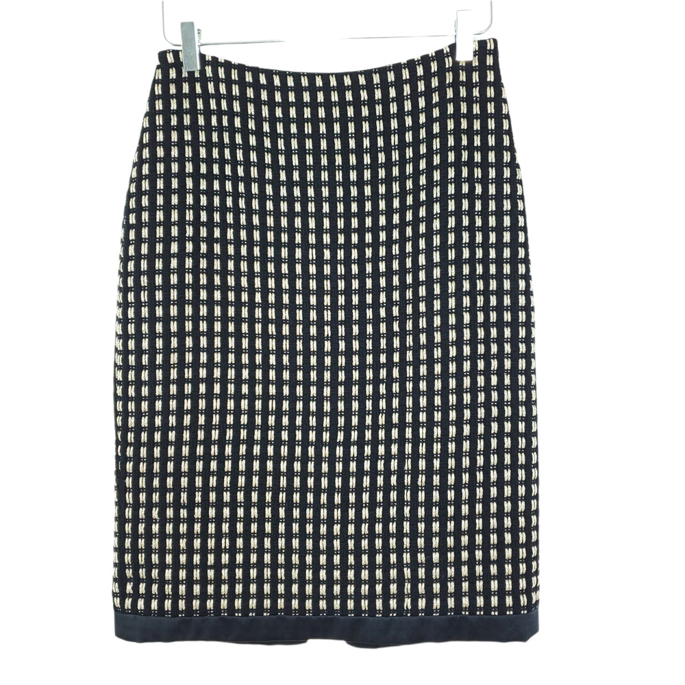Milly Woven Wool Blend Tweed Pencil Skirt 4 Black Gold Back Slit